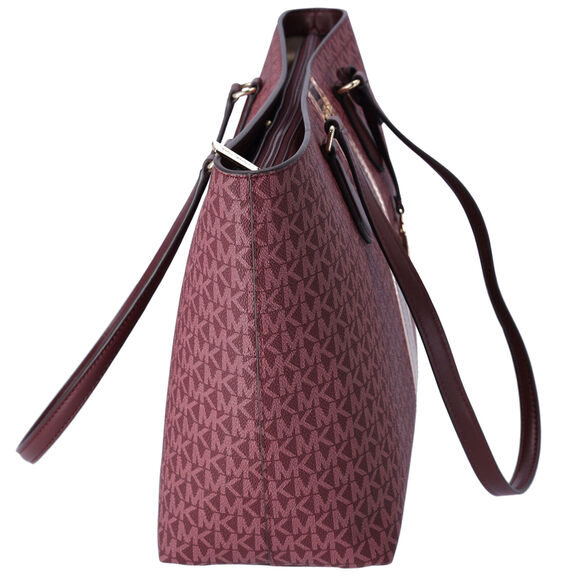 Michael Kors Sheila Large Signature Logo Tote Bag Oxblood Stripe MK Metallic - Picture 4 of 5